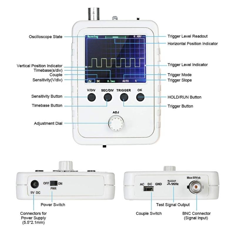 Oscilloscope Dso Mini - Tragbares Mini-TFT-Digitaloszilloskop-Logikanalysator-Kit mit Netzteil